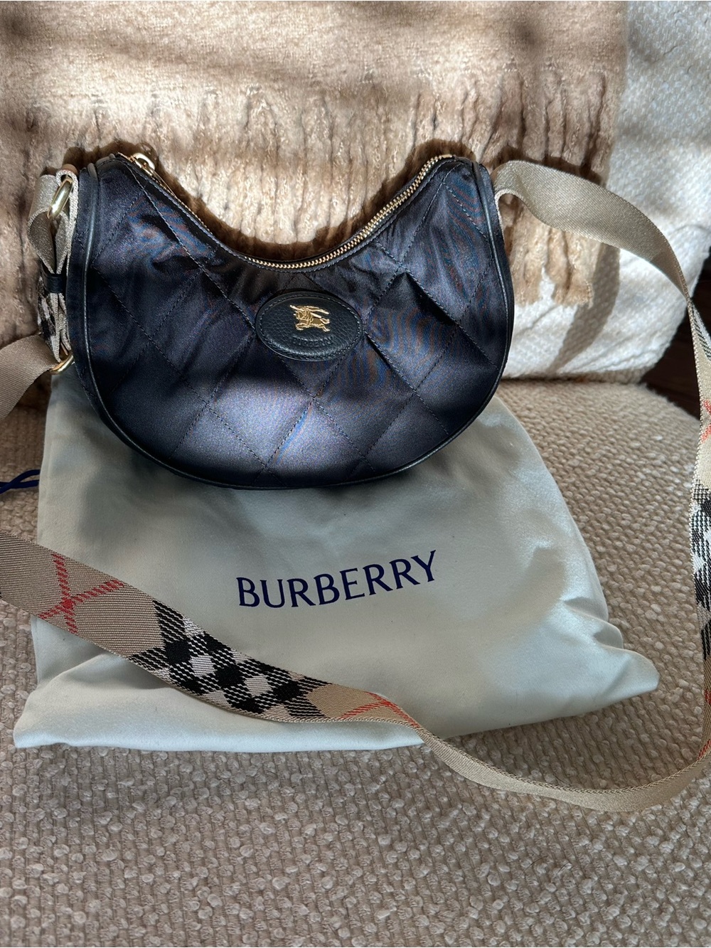 Burberry Black Horseshoe Quilted Nylon Crossbody Bag